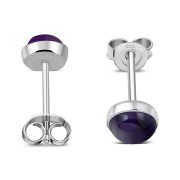 Amethyst Stone Round Sterling Silver Stud Earrings, e440st